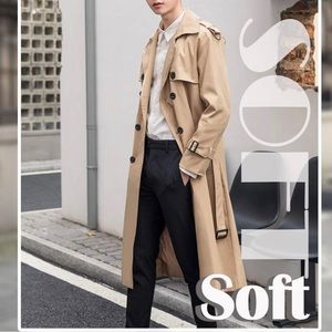 Man's Double Breasted Trench Coat Oversized Casual windbreaker Lapel Long.
